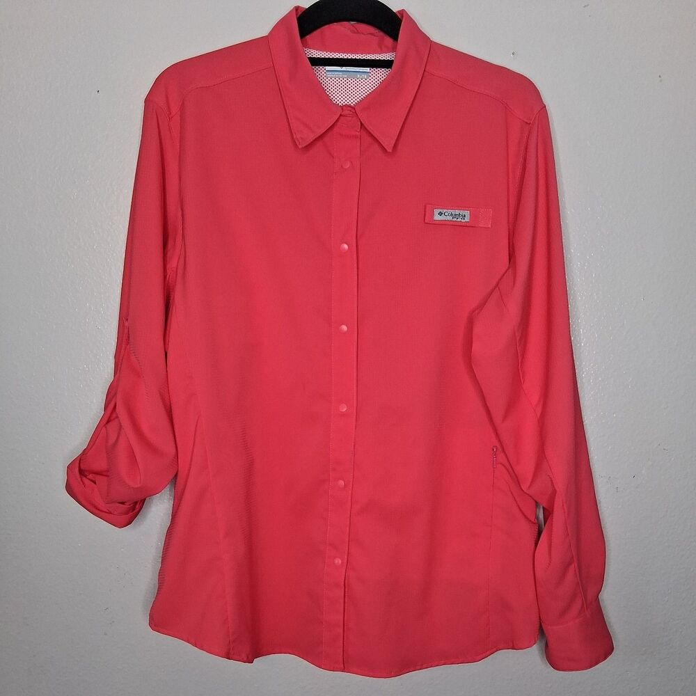 Columbia Fishing Outdoor Women's Long Sleeve Polo Hot Pink Roll Tab Slv Size XL